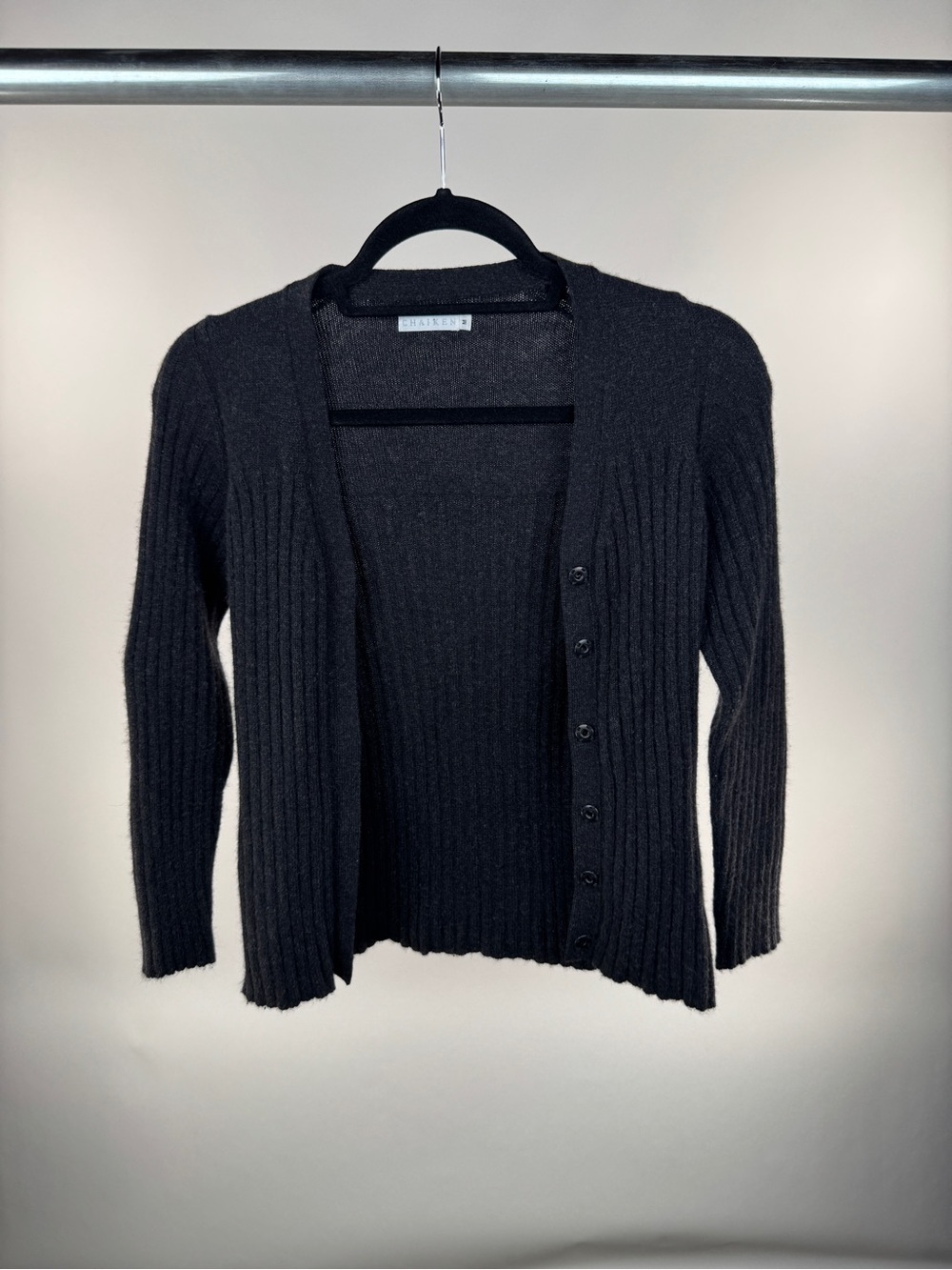 Chaiken Ribbed Knit Cardigan Charcoal Black Size M